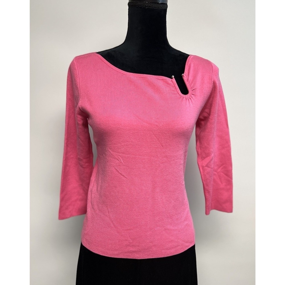 Y2K Pink Ribbed Knit Top large Bella Swan Silk Blend Coquette asymmetrical Neck